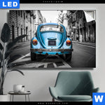 Leuchtbild Blauer Oldtimer Querformat Produktvorschau mit dem Bild Blauer Oldtimer im Format Querformat.