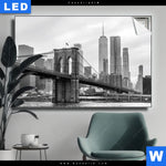 Leuchtbild Brooklyn Bridge Schwarzweiss Querformat Produktvorschau mit dem Bild Brooklyn Bridge Schwarzweiß im Format Querformat.
