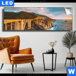 Leuchtbild Bruecke An Der Kueste Panorama Produktvorschau mit dem Bild Brücke an der Küste im Format Panorama.