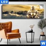 Leuchtbild Buddha Bei Sonnenaufgang Panorama Produktvorschau mit dem Bild Buddha bei Sonnenaufgang im Format Panorama.