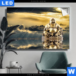 Leuchtbild Buddha Bei Sonnenaufgang Querformat Produktvorschau mit dem Bild Buddha bei Sonnenaufgang im Format Querformat.