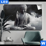 Leuchtbild Buddha Erleuchtung Im Dunkeln Querformat Produktvorschau mit dem Bild Buddha - Erleuchtung im Dunkeln im Format Querformat.