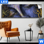 Leuchtbild Buddha In Gold Blau Panorama Produktvorschau mit dem Bild Buddha in Gold & Blau im Format Panorama.