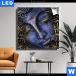Leuchtbild Buddha In Gold Blau Quadrat Produktvorschau mit dem Bild Buddha in Gold & Blau im Format Quadrat.
