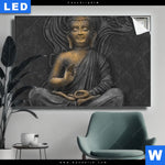 Leuchtbild Buddha In Lotus Pose Querformat Produktvorschau mit dem Bild Buddha in Lotus Pose im Format Querformat.