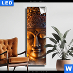 Leuchtbild Buddha Kopf Seerose Schmal Produktvorschau mit dem Bild Buddha Kopf & Seerose im Format Schmal.