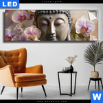 Leuchtbild Buddha Orchideen Panorama Produktvorschau mit dem Bild Buddha & Orchideen im Format Panorama.