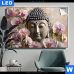 Leuchtbild Buddha Orchideen Querformat Produktvorschau mit dem Bild Buddha & Orchideen im Format Querformat.