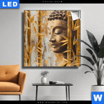 Leuchtbild Buddha Statue Im Goldenen Bambus Quadrat Produktvorschau mit dem Bild Buddha-Statue im goldenen Bambus im Format Quadrat.