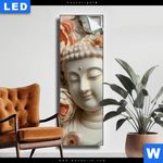 Leuchtbild Buddha Statue Mit Blueten Schmal Produktvorschau mit dem Bild Buddha-Statue mit Blüten im Format Schmal.