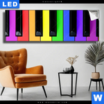 Leuchtbild Bunte Klaviertasten Panorama Produktvorschau mit dem Bild Bunte Klaviertasten im Format Panorama.