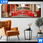 Leuchtbild Bunte Vintage Oldtimer Panorama Produktvorschau mit dem Bild Bunte vintage Oldtimer im Format Panorama.