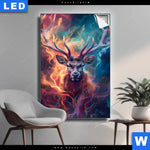 Leuchtbild Bunter Hirsch In Flammen Hochformat Produktvorschau mit dem Bild Bunter Hirsch in Flammen im Format Hochformat.
