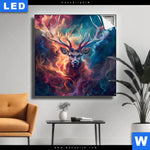 Leuchtbild Bunter Hirsch In Flammen Quadrat Produktvorschau mit dem Bild Bunter Hirsch in Flammen im Format Quadrat.