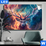 Leuchtbild Bunter Hirsch In Flammen Querformat Produktvorschau mit dem Bild Bunter Hirsch in Flammen im Format Querformat.
