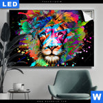 Leuchtbild Bunter Loewe Schwarz Querformat Produktvorschau mit dem Bild Bunter Löwe Schwarz im Format Querformat.