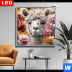 Leuchtbild Dia Alpaka Mit Blumen Quadrat Produktvorschau mit dem Bild Alpaka mit Blumen im Format Quadrat.