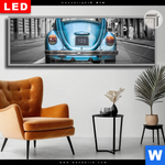 Leuchtbild Dia Blauer Oldtimer Panorama Produktvorschau mit dem Bild Blauer Oldtimer im Format Panorama.