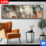 Leuchtbild Dia Buddha Statue Mit Blueten Panorama Produktvorschau mit dem Bild Buddha-Statue mit Blüten im Format Panorama.