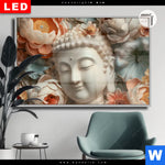 Leuchtbild Dia Buddha Statue Mit Blueten Querformat Produktvorschau mit dem Bild Buddha-Statue mit Blüten im Format Querformat.