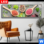 Leuchtbild Dia Bunte Gewuerze In Holzloeffeln Panorama Produktvorschau mit dem Bild Bunte Gewürze in Holzlöffeln im Format Panorama.