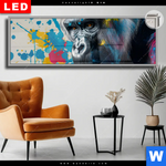 Leuchtbild Dia Bunter Gorilla Mit Farbspritzern Panorama Produktvorschau mit dem Bild Bunter Gorilla mit Farbspritzern im Format Panorama.