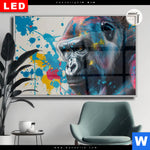 Leuchtbild Dia Bunter Gorilla Mit Farbspritzern Querformat Produktvorschau mit dem Bild Bunter Gorilla mit Farbspritzern im Format Querformat.