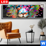 Leuchtbild Dia Bunter Loewe Schwarz Panorama Produktvorschau mit dem Bild Bunter Löwe Schwarz im Format Panorama.