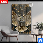 Leuchtbild Dia Eule Inmitten Goldener Blaetter Hochformat Produktvorschau mit dem Bild Eule inmitten goldener Blätter im Format Hochformat.