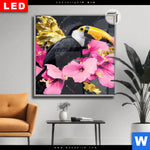 Leuchtbild Dia Exotischer Tukan Mit Blueten Quadrat Produktvorschau mit dem Bild Exotischer Tukan mit Blüten im Format Quadrat.