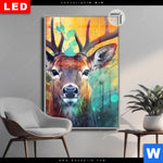 Leuchtbild Dia Farbenfrohes Hirschportraet Hochformat Produktvorschau mit dem Bild Farbenfrohes Hirschporträt im Format Hochformat.