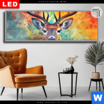 Leuchtbild Dia Farbenfrohes Hirschportraet Panorama Produktvorschau mit dem Bild Farbenfrohes Hirschporträt im Format Panorama.