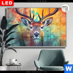 Leuchtbild Dia Farbenfrohes Hirschportraet Querformat Produktvorschau mit dem Bild Farbenfrohes Hirschporträt im Format Querformat.