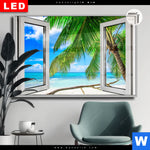 Leuchtbild Dia Fensterblick Karibik Palme Querformat Produktvorschau mit dem Bild Fensterblick Karibik Palme im Format Querformat.
