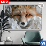 Leuchtbild Dia Friedlicher Fuchs Und Blumen Querformat Produktvorschau mit dem Bild Friedlicher Fuchs und Blumen im Format Querformat.