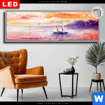 Leuchtbild Dia Gemaelde Mit Boot Im Sonnenuntergang Panorama Produktvorschau mit dem Bild Gemälde mit Boot im Sonnenuntergang im Format Panorama.