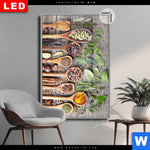 Leuchtbild Dia Gewuerze Auf Holzloeffeln Hochformat Produktvorschau mit dem Bild Gewürze auf Holzlöffeln im Format Hochformat.