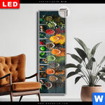 Leuchtbild Dia Gewuerze Auf Loeffeln Schmal Produktvorschau mit dem Bild Gewürze auf Löffeln im Format Schmal.