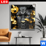 Leuchtbild Dia Goldblumen Panther Quadrat Produktvorschau mit dem Bild Goldblumen & Panther im Format Quadrat.