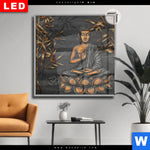 Leuchtbild Dia Goldener Buddha Bambus Quadrat Produktvorschau mit dem Bild Goldener Buddha & Bambus im Format Quadrat.