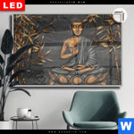 Leuchtbild Dia Goldener Buddha Bambus Querformat Produktvorschau mit dem Bild Goldener Buddha & Bambus im Format Querformat.