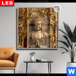 Leuchtbild Dia Goldener Buddha Im Bambuswald Quadrat Produktvorschau mit dem Bild Goldener Buddha im Bambuswald im Format Quadrat.