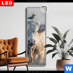 Leuchtbild Dia Hochlandrind Bunter Vogel Schmal Produktvorschau mit dem Bild Hochlandrind & bunter Vogel im Format Schmal.