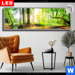 Leuchtbild Dia Idyllischer Wald Bei Sonnenaufgang Panorama Produktvorschau mit dem Bild Idyllischer Wald bei Sonnenaufgang im Format Panorama.