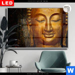 Leuchtbild Dia Laechelnder Buddha In Gold Querformat Produktvorschau mit dem Bild Lächelnder Buddha in Gold im Format Querformat.