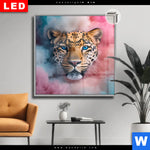 Leuchtbild Dia Leopard Im Farbnebel Quadrat Produktvorschau mit dem Bild Leopard im Farbnebel im Format Quadrat.