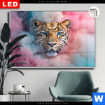 Leuchtbild Dia Leopard Im Farbnebel Querformat Produktvorschau mit dem Bild Leopard im Farbnebel im Format Querformat.
