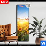 Leuchtbild Dia Leuchtend Gelbe Sonnenblumen Am Abend Schmal Produktvorschau mit dem Bild Leuchtend gelbe Sonnenblumen am Abend im Format Schmal.