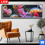 Leuchtbild Dia Leuchtende Quallen Unter Wasser Panorama Produktvorschau mit dem Bild Leuchtende Quallen unter Wasser im Format Panorama.