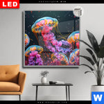 Leuchtbild Dia Leuchtende Quallen Unter Wasser Quadrat Produktvorschau mit dem Bild Leuchtende Quallen unter Wasser im Format Quadrat.